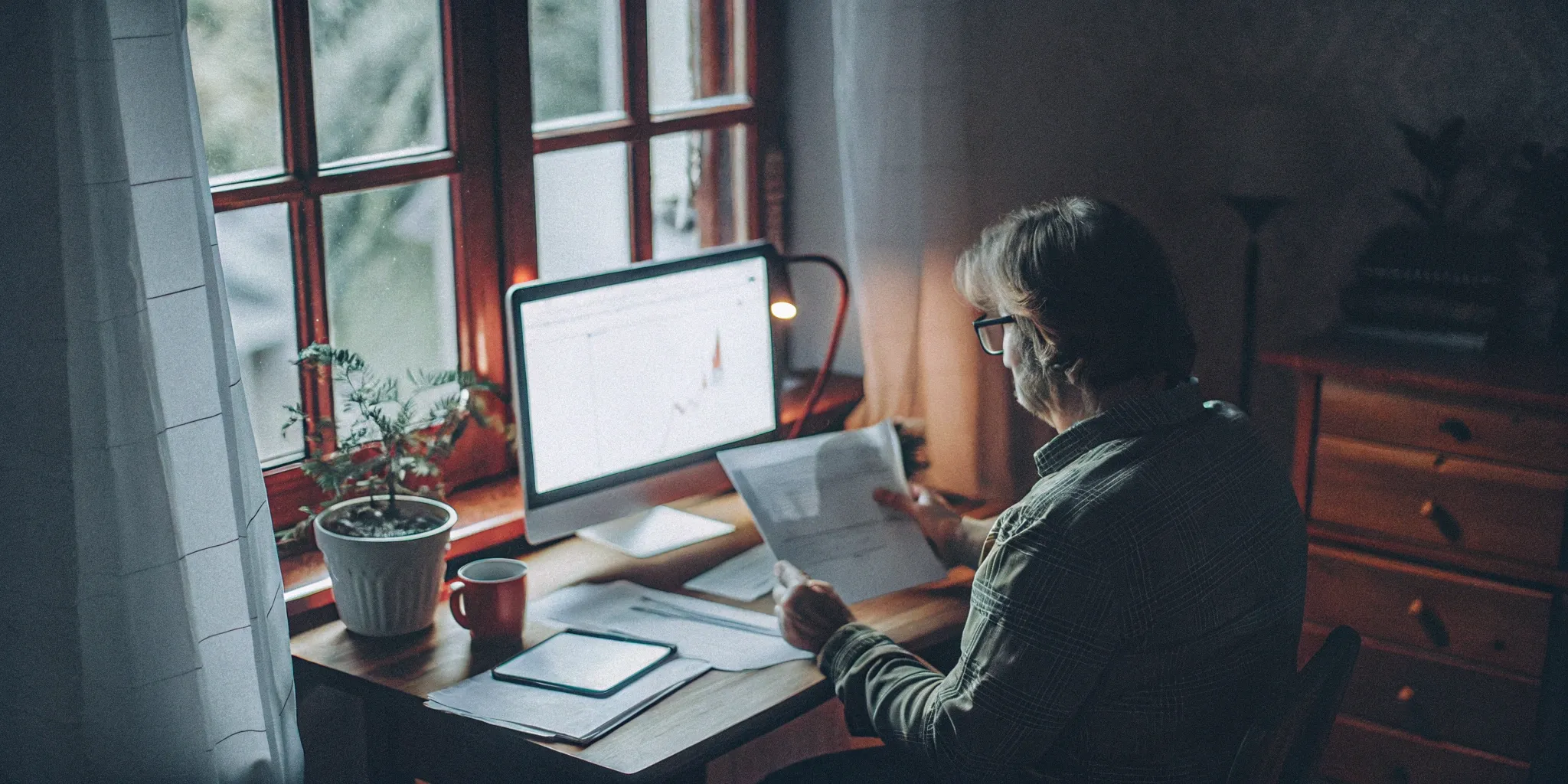 Home care agency owner at a desk reviewing how to get AR financing.