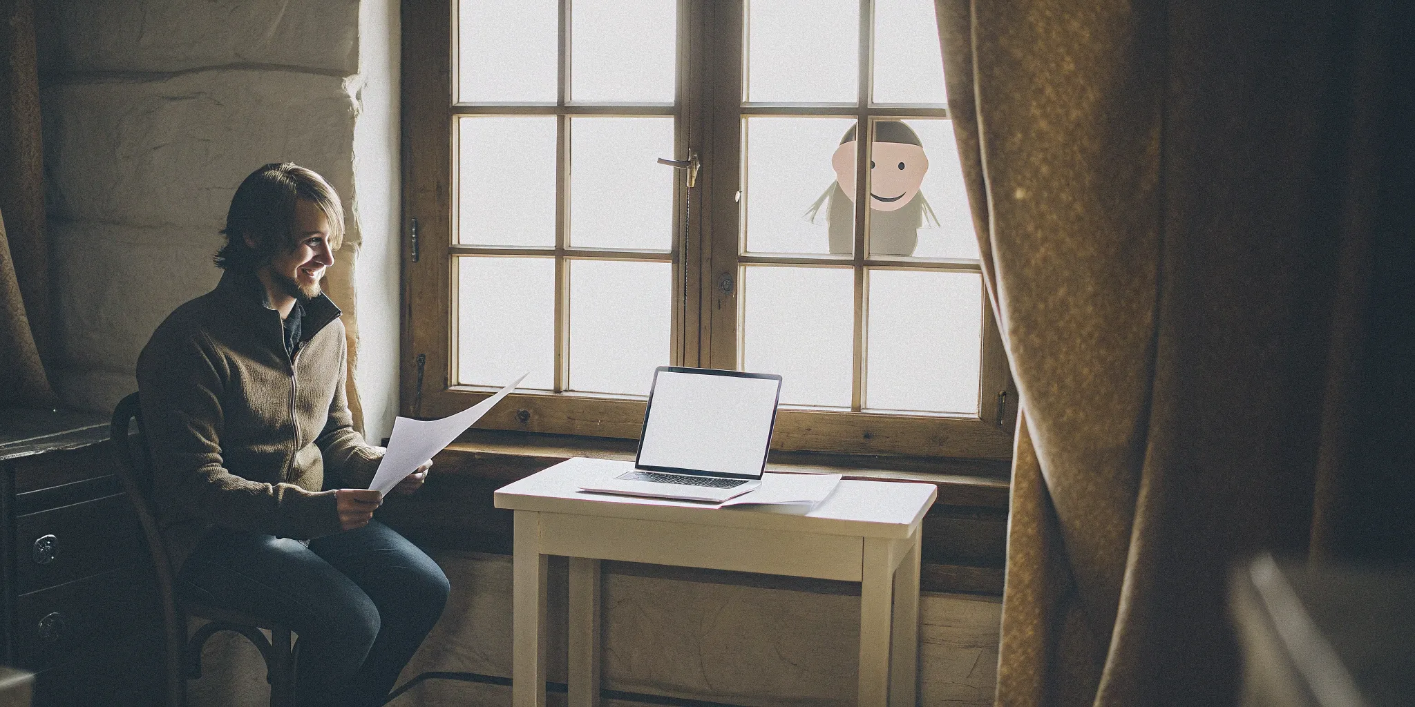Man smiling at his desk while managing his Home Care Delivered pay online.