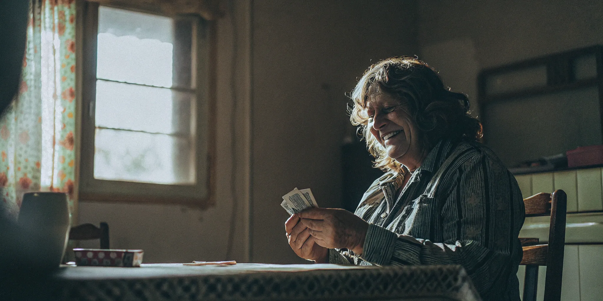 A woman gets cash now from an early home care payroll payment.